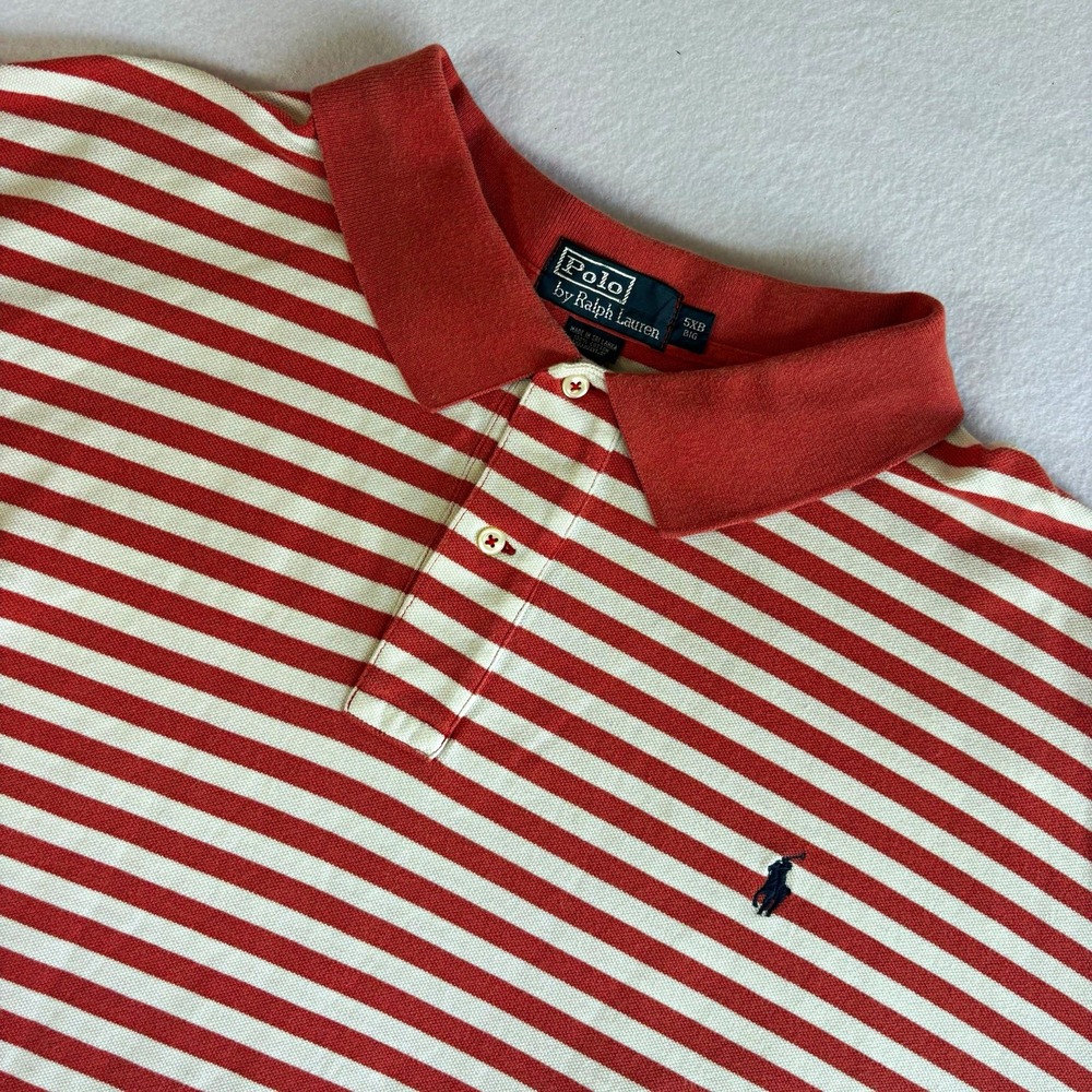 Men's Polo Ralph Lauren Classic Fit 5XB Red White Striped T-Shirt Pony Logo VTG